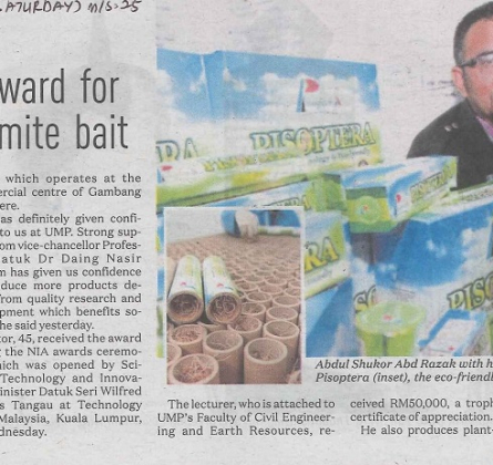 New Straits Times : Lecturer wins award for eco-friendly termite bait